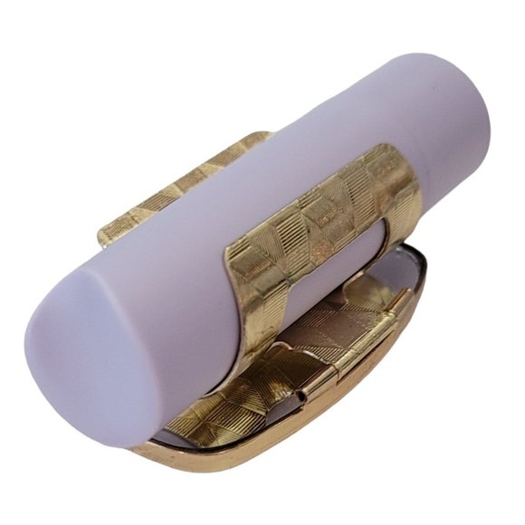 Gold Tone Signed Japan Hinged Makeup Lip Mirror Lipstick Holder Case E194 - Picture 5 of 12